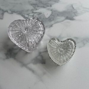 2 Clear Glass Heart Trinket Dishes
